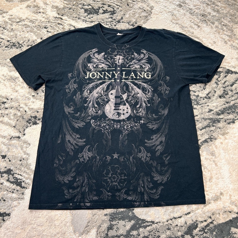 Vintage Y2K AOP Mens T Shirt‎ Black Singer Jonny Lang Center Logo Guitar Grunge